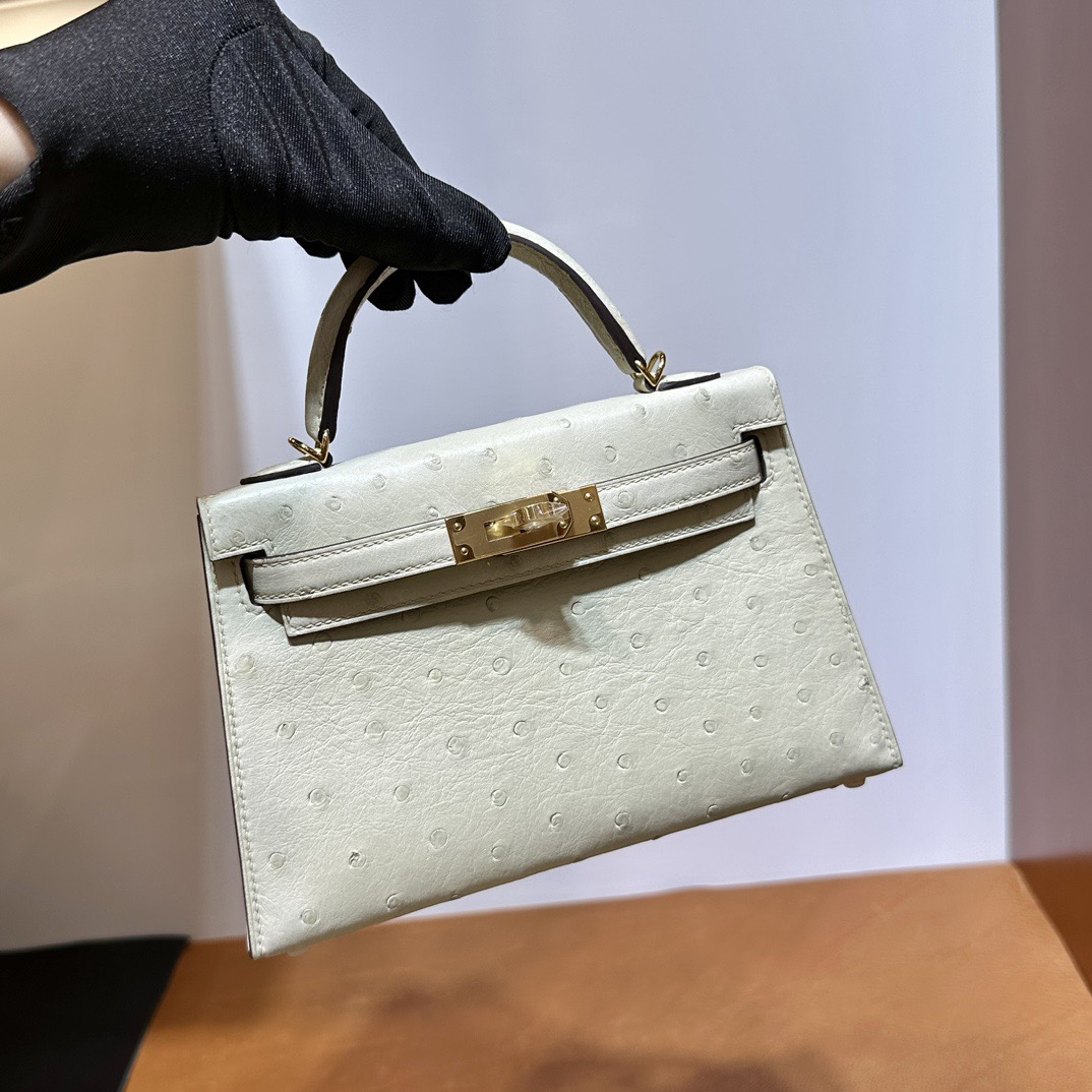 加拿大愛馬仕迷你凱莉2代價格 Hermes Kelly Mini Sellier Ostrich Parchemin羊毛白