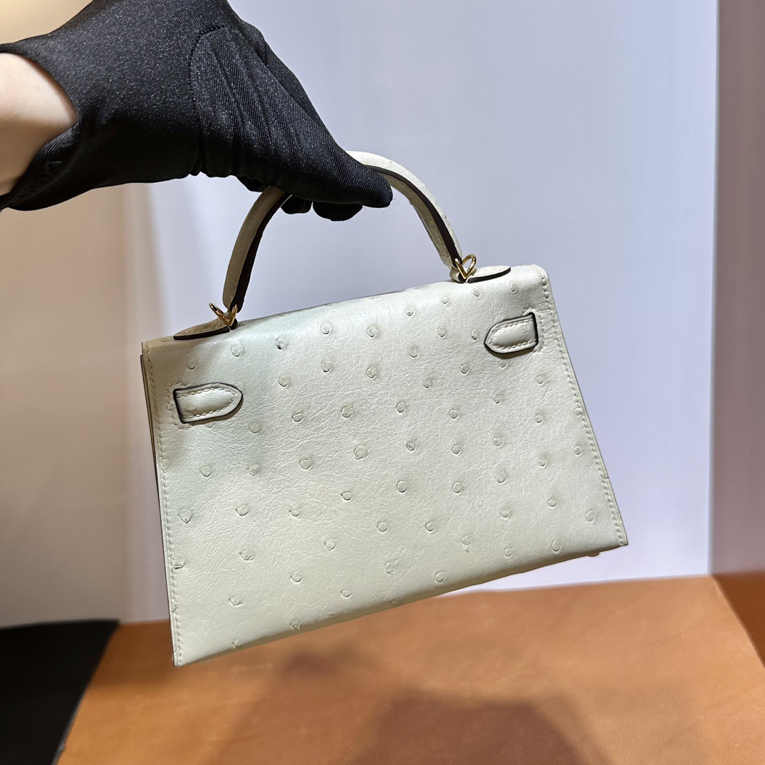 加拿大愛馬仕迷你凱莉2代價格 Hermes Kelly Mini Sellier Ostrich Parchemin羊毛白