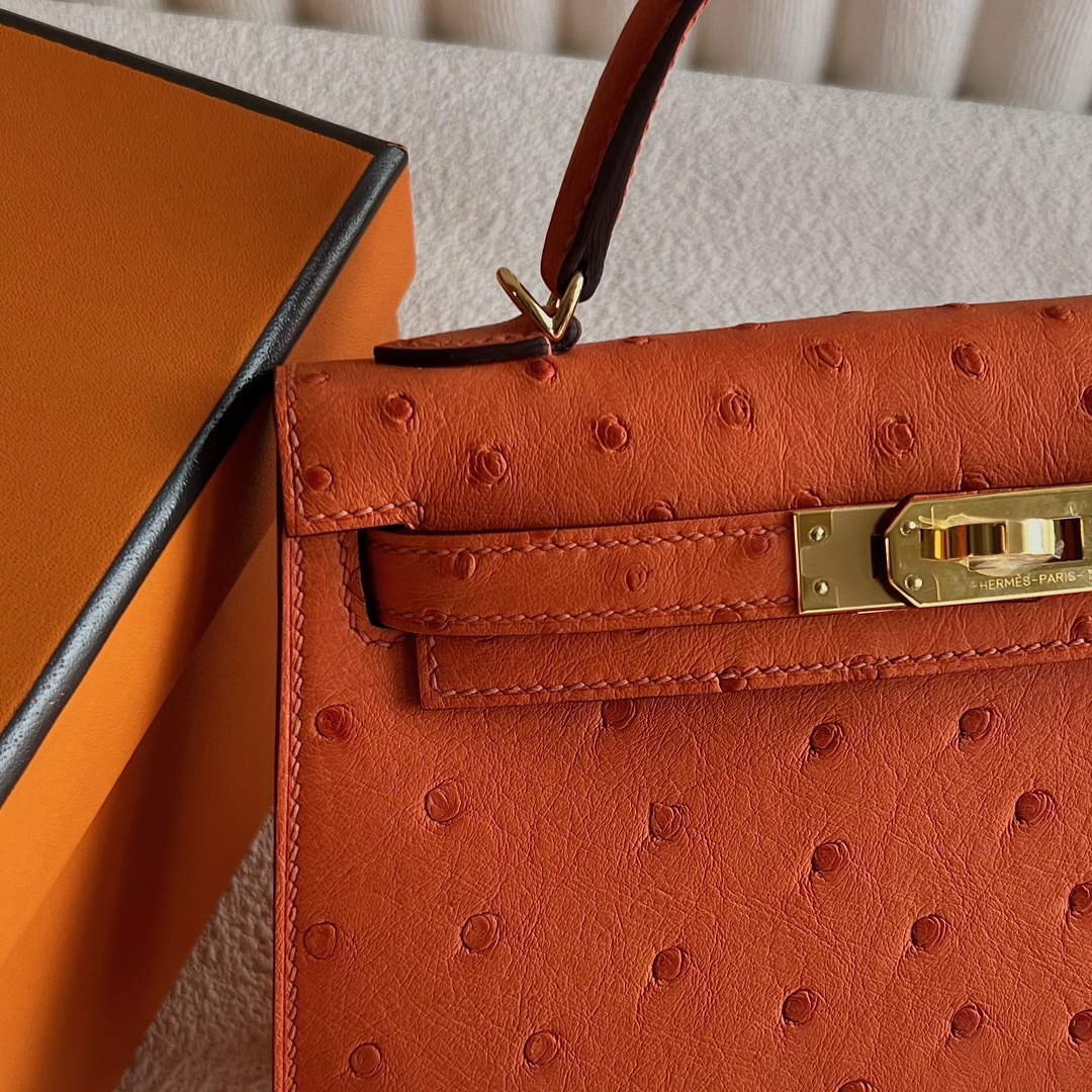 愛馬仕迷你凱莉二代 Hermes Kelly Mini Sellier Ostrich Orange 橙色金色五金