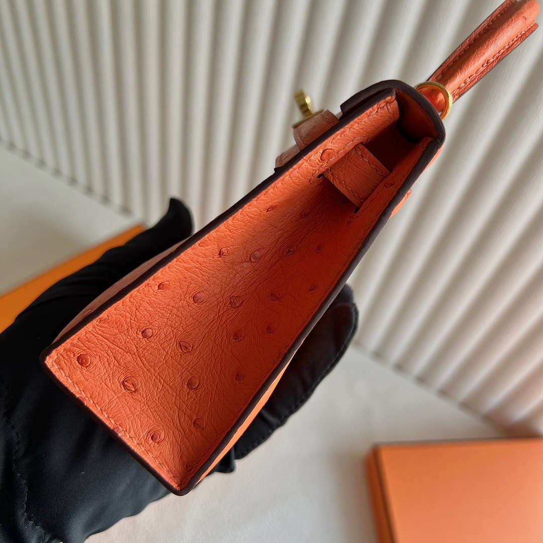 愛馬仕迷你凱莉二代 Hermes Kelly Mini Sellier Ostrich Orange 橙色金色五金