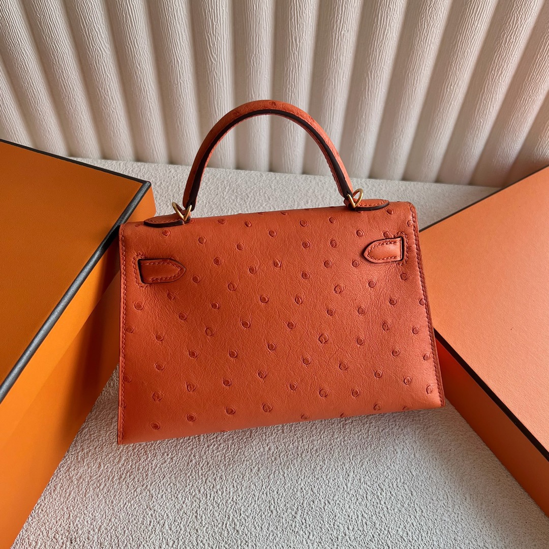 愛馬仕迷你凱莉二代 Hermes Kelly Mini Sellier Ostrich Orange 橙色金色五金