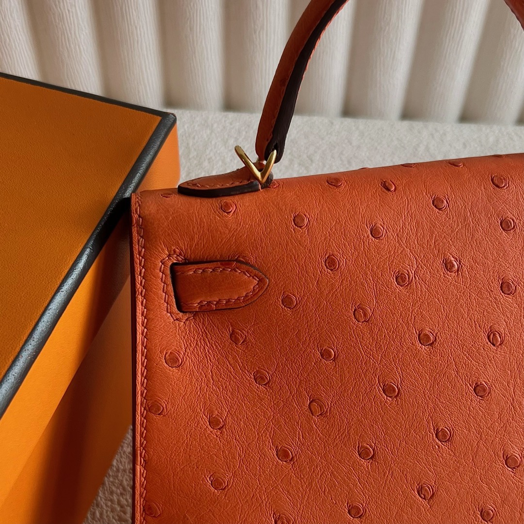 愛馬仕迷你凱莉二代 Hermes Kelly Mini Sellier Ostrich Orange 橙色金色五金