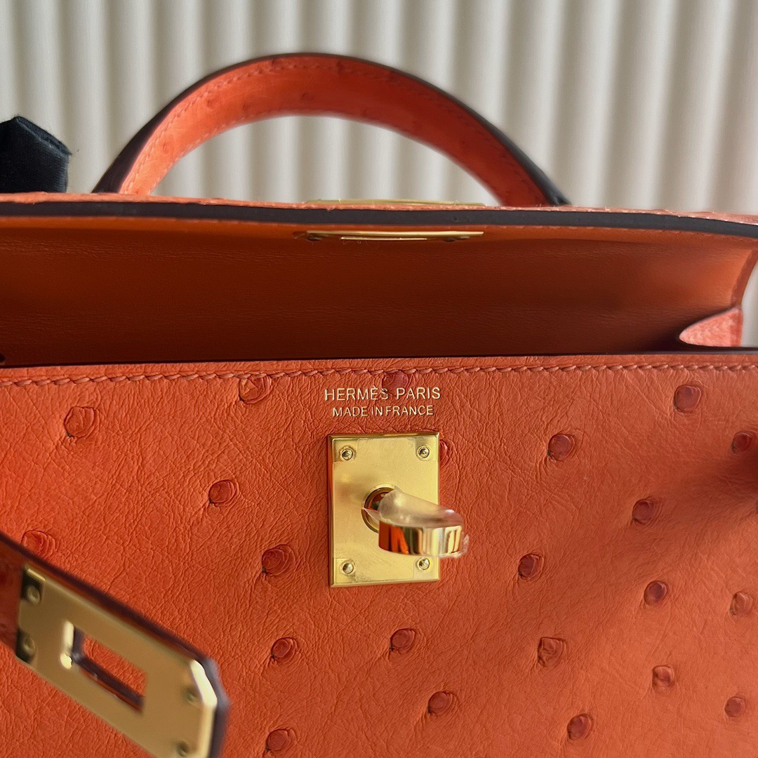 愛馬仕迷你凱莉二代 Hermes Kelly Mini Sellier Ostrich Orange 橙色金色五金