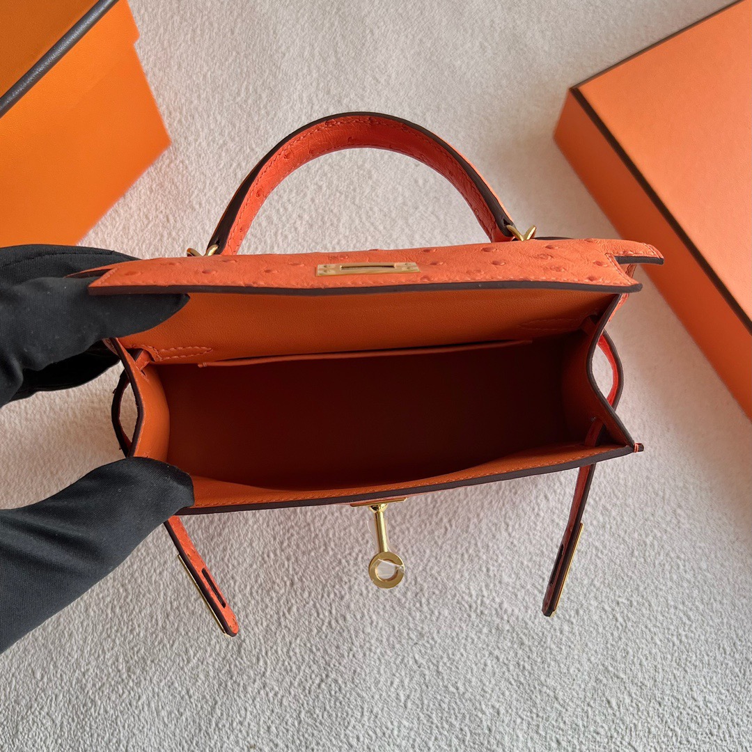 愛馬仕迷你凱莉二代 Hermes Kelly Mini Sellier Ostrich Orange 橙色金色五金