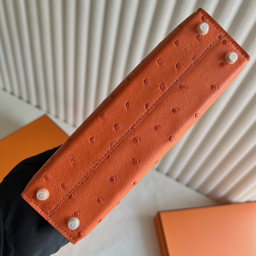 愛馬仕迷你凱莉二代 Hermes Kelly Mini Sellier Ostrich Orange 橙色金色五金