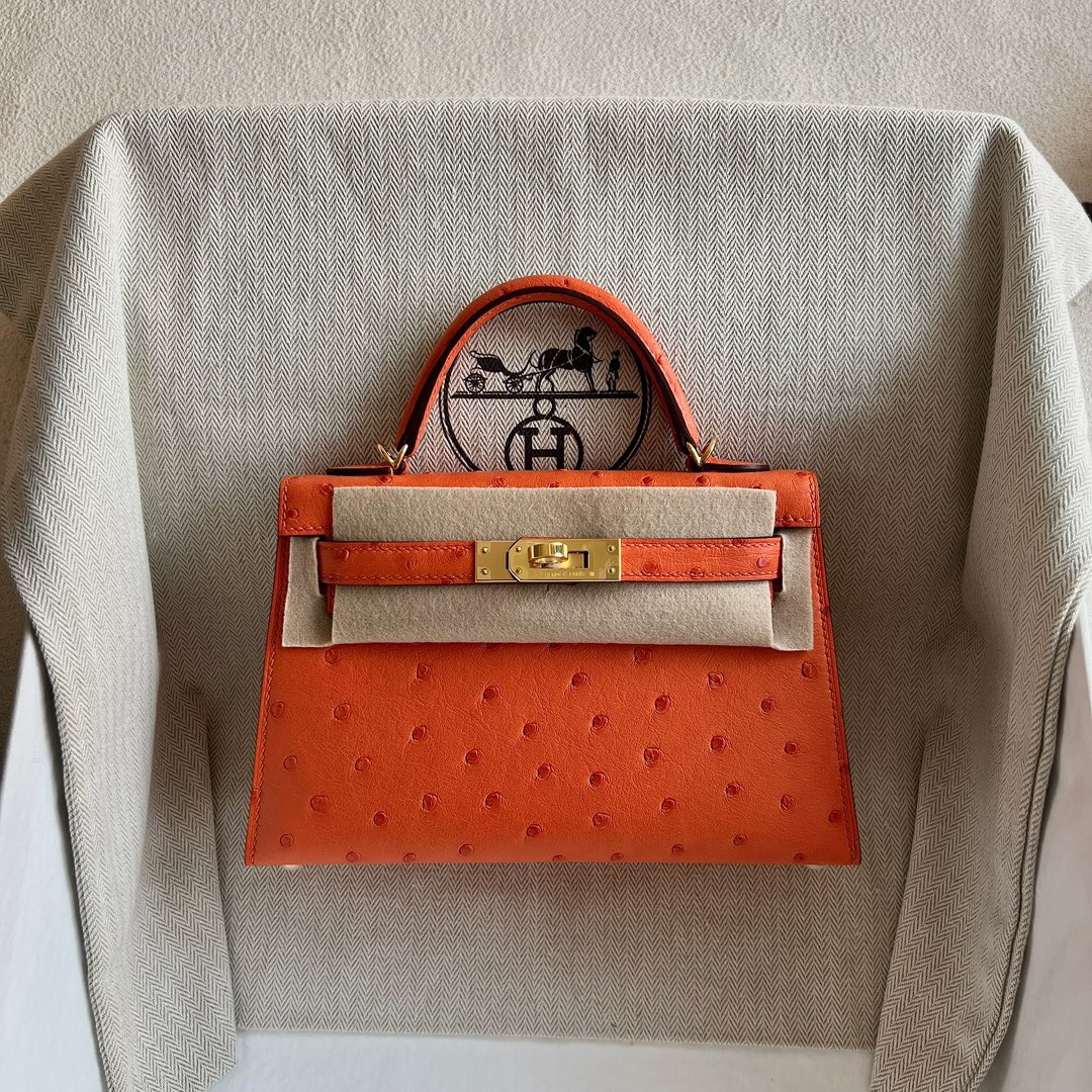 愛馬仕迷你凱莉二代 Hermes Kelly Mini Sellier Ostrich Orange 橙色金色五金