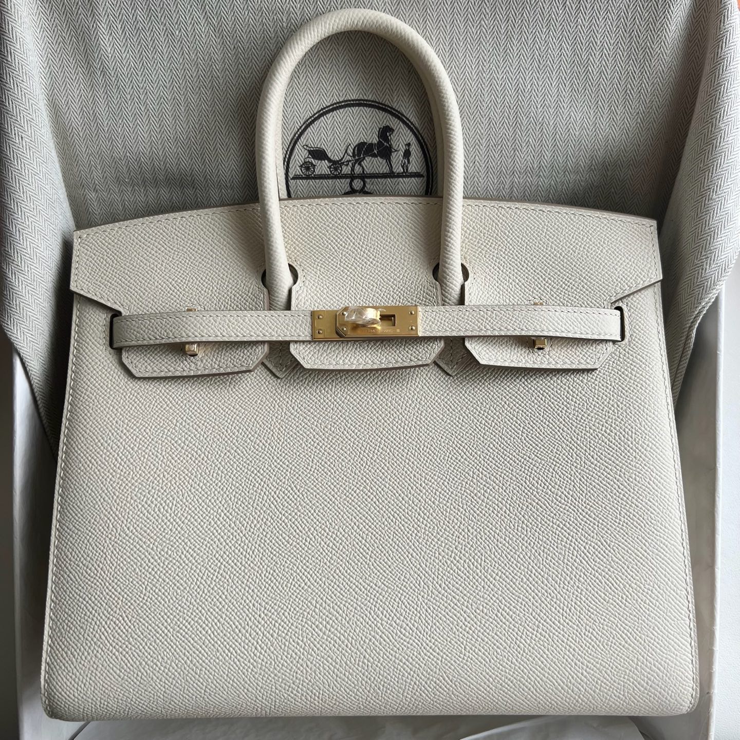愛馬仕鉑金包25寸價格及圖片Hermes Birkin 25 Sellier Epsom Craie奶昔白金色五金