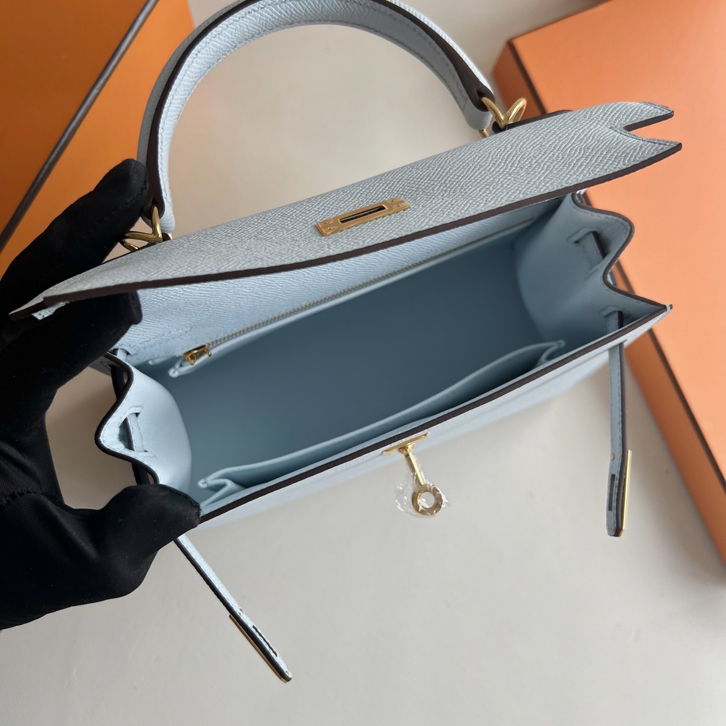 愛馬仕凱莉25澳大利亞專櫃價格 Hermes Kelly Sellier 25 Epsom Bleu Brume霧藍色