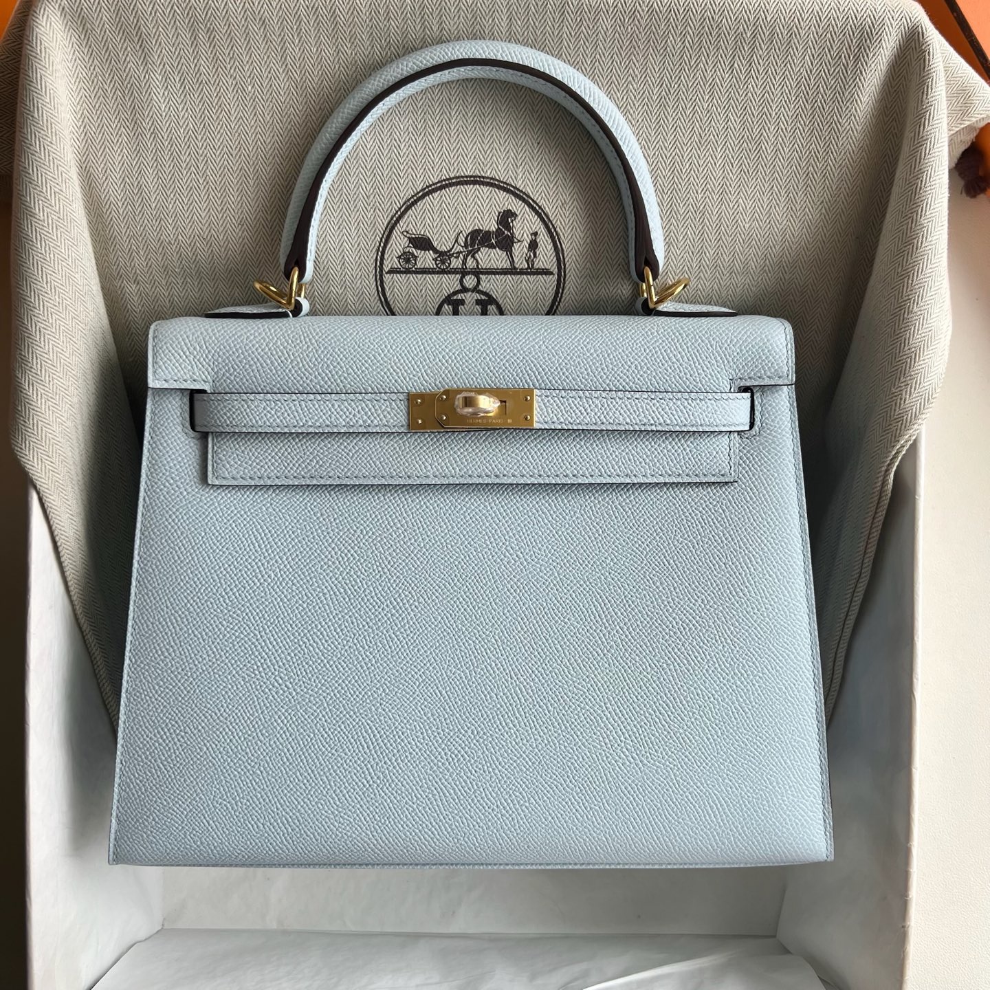 愛馬仕凱莉25澳大利亞專櫃價格 Hermes Kelly Sellier 25 Epsom Bleu Brume霧藍色